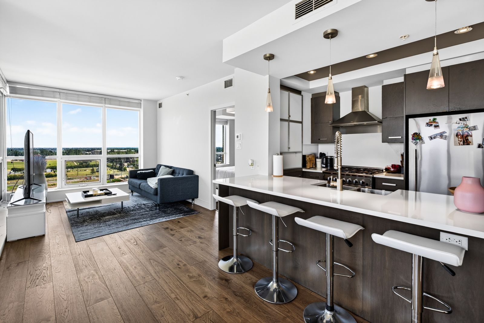 Living room with breakfast bar seating