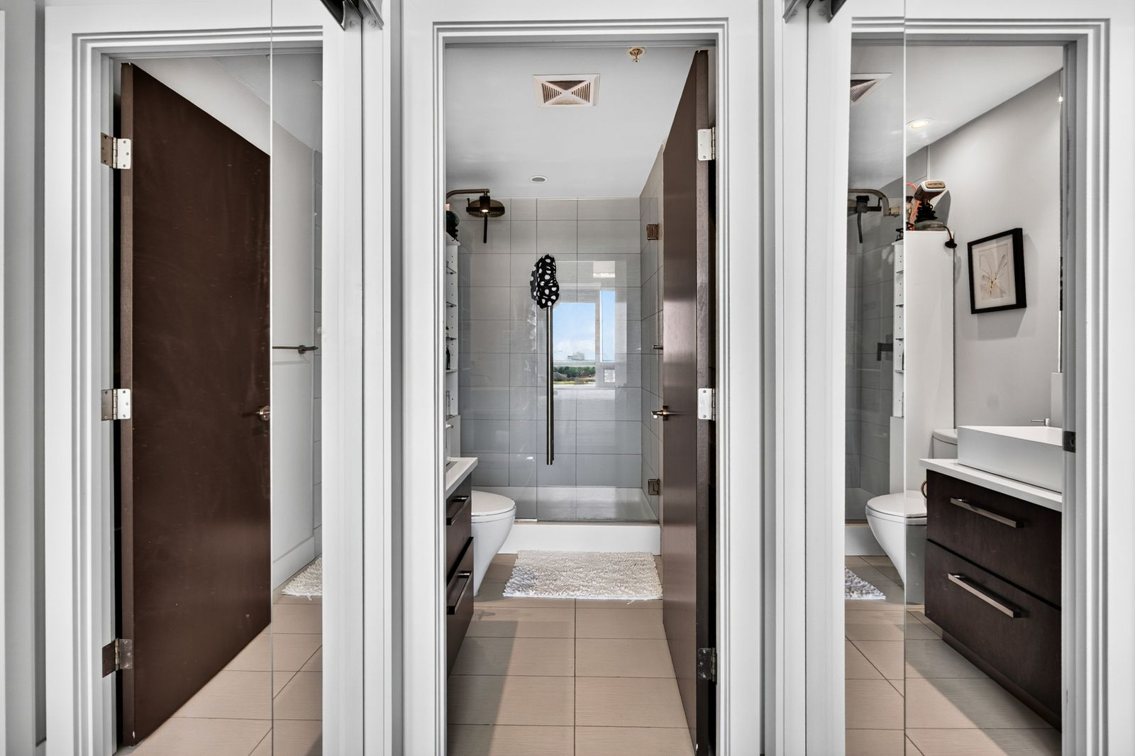 Bathroom with walk-in glass shower