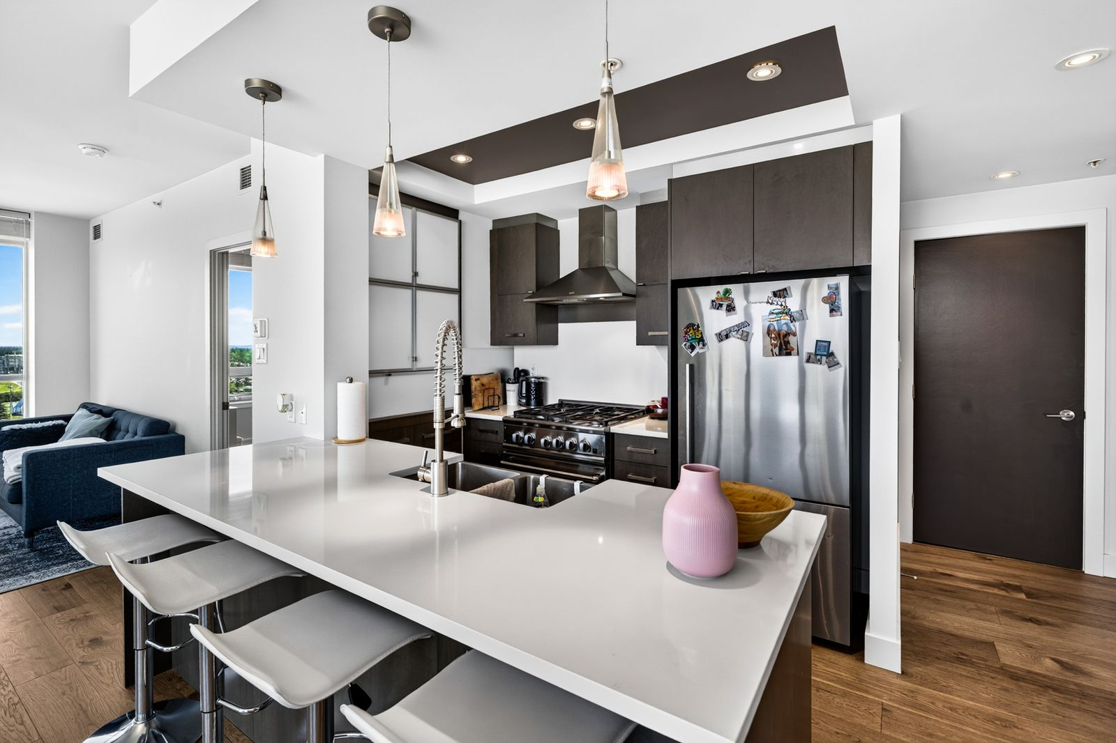 Chef's kitchen with gas range and stainless appliances