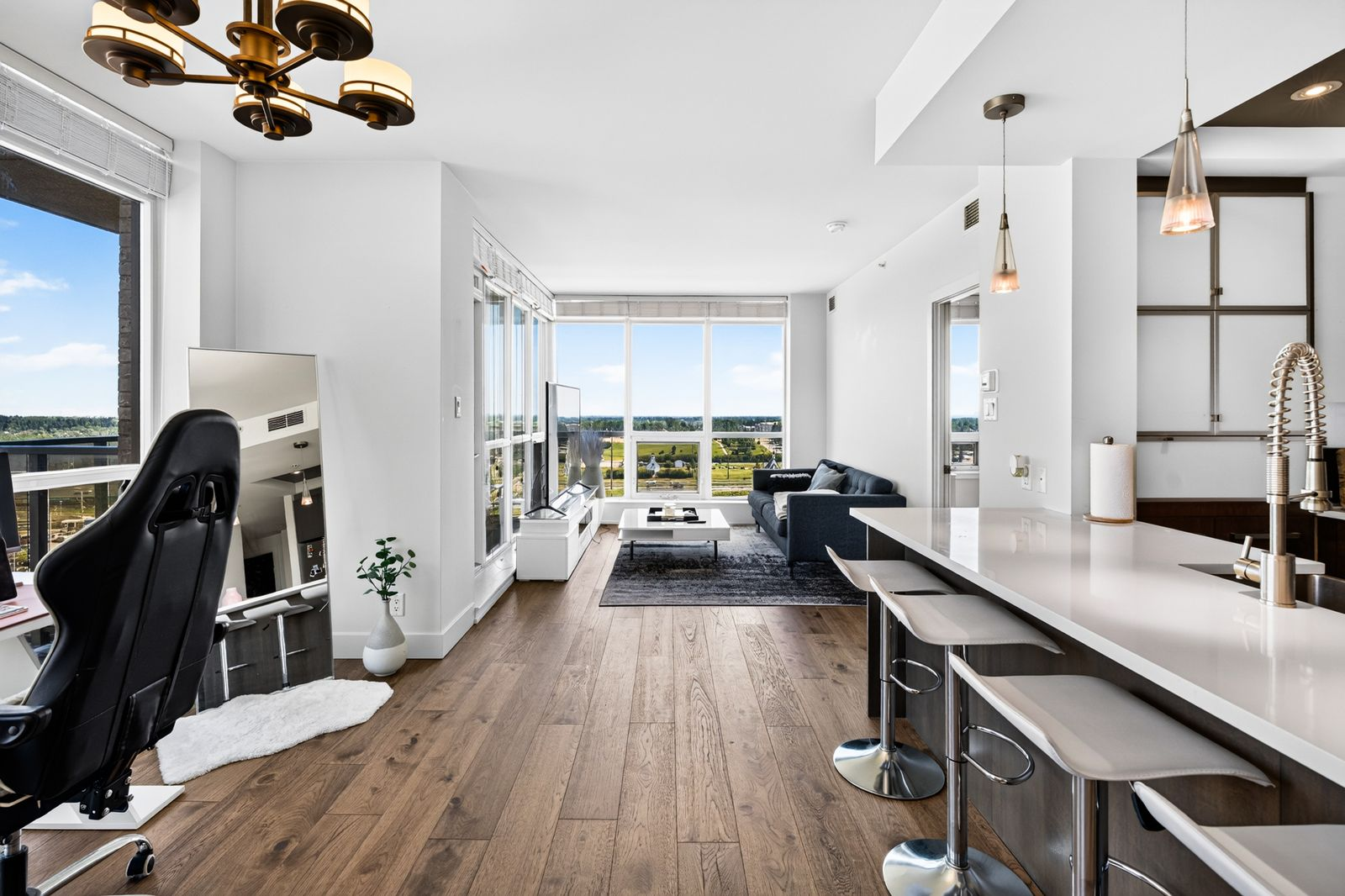 Open-concept living, dining and kitchen